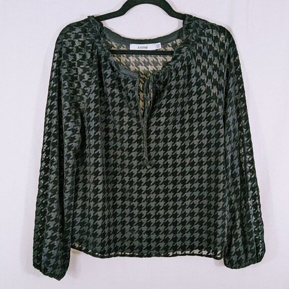 JustFab Black Sheer Houndstooth Ruffled Top Size XXS - Picture 1 of 7